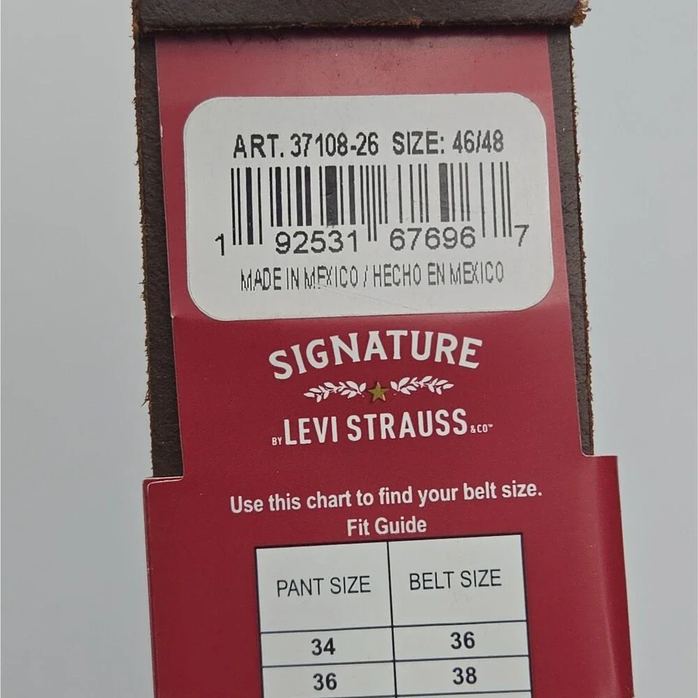 Levi Strauss Belt Brown Leather Men Sz 46-48 Casual Signature Silver Buckle NEW